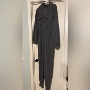 Fashion Nova Charcoal Zip-Up Jumpsuit